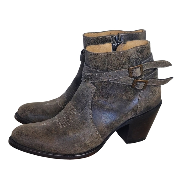 Shyanne Distressed Brown Leather Western Ankle Double Buckles Straps - Picture 15 of 16
